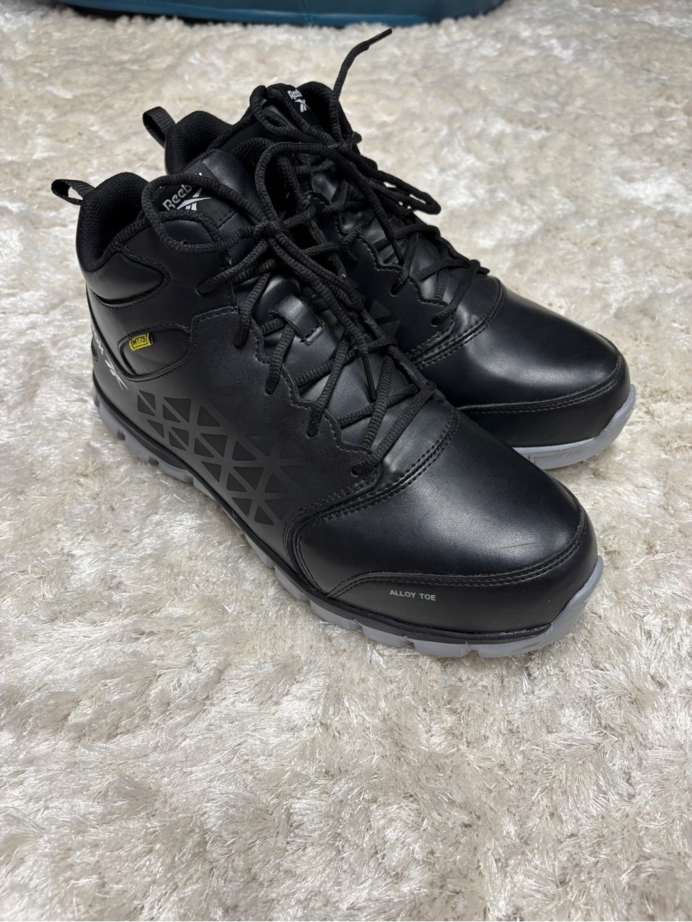 Reebok Men’s Sublite Black Alloy Toe Waterproof Leather Work Boots w/ Gray Soles